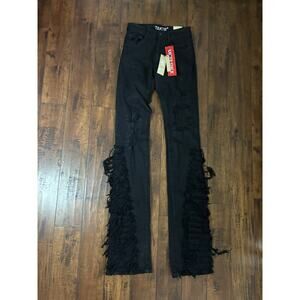 Taker Jeans Super Stack Mens 29x44 Black Distressed Y2K Archive NWT $129 Retail